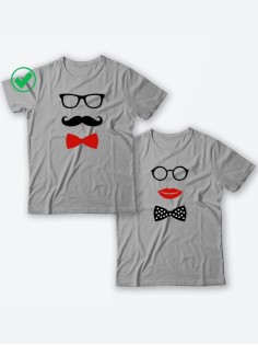 Красивые парные футболки с надписями/для влюбленных с принтом Усики & Бантики