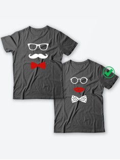 Красивые парные футболки с надписями/для влюбленных с принтом Усики & Бантики