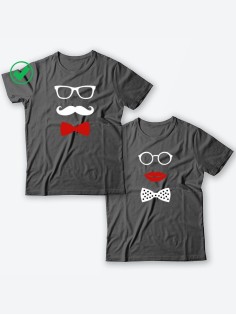 Красивые парные футболки с надписями/для влюбленных с принтом Усики & Бантики