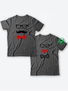 Красивые парные футболки с надписями/для влюбленных с принтом Усики & Бантики