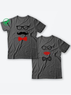 Красивые парные футболки с надписями/для влюбленных с принтом Усики & Бантики