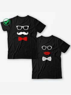 Красивые парные футболки с надписями/для влюбленных с принтом Усики & Бантики