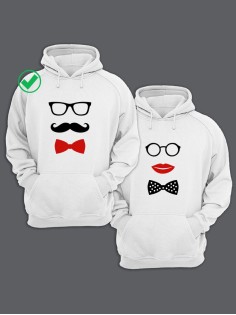 Парные толстовки для влюбленных с забавными принтами Усики & Бантики/худи/Фэмили лук
