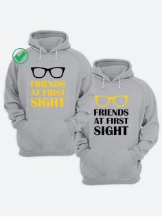 Парные толстовки для двоих с надписью Friends at first/худи для друзей с принтом