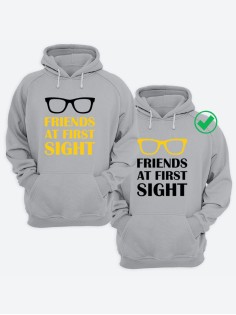 Парные толстовки для двоих с надписью Friends at first/худи для друзей с принтом