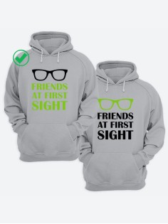 Парные толстовки для двоих с надписью Friends at first/худи для друзей с принтом