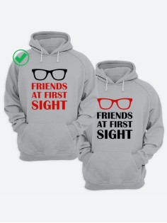 Парные толстовки для двоих с надписью Friends at first/худи для друзей с принтом