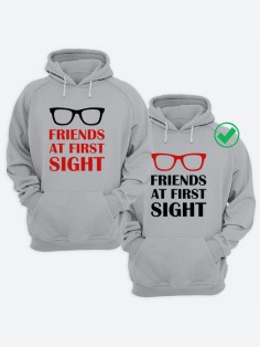 Парные толстовки для двоих с надписью Friends at first/худи для друзей с принтом