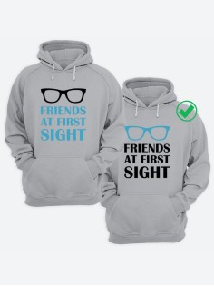 Парные толстовки для двоих с надписью Friends at first/худи для друзей с принтом