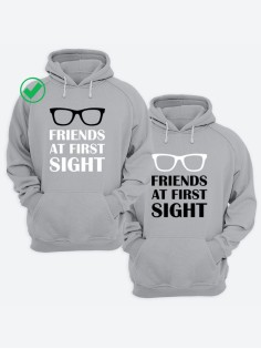 Парные толстовки для двоих с надписью Friends at first/худи для друзей с принтом