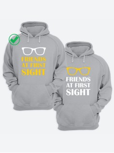 Парные толстовки для двоих с надписью Friends at first/худи для друзей с принтом