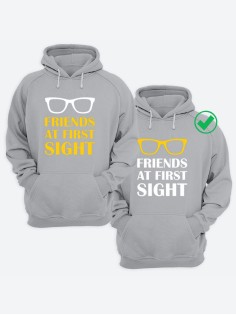 Парные толстовки для двоих с надписью Friends at first/худи для друзей с принтом