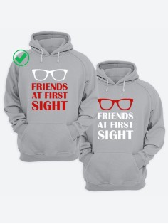 Парные толстовки для двоих с надписью Friends at first/худи для друзей с принтом