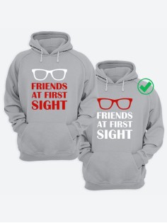 Парные толстовки для двоих с надписью Friends at first/худи для друзей с принтом