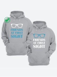 Парные толстовки для двоих с надписью Friends at first/худи для друзей с принтом