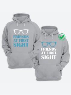 Парные толстовки для двоих с надписью Friends at first/худи для друзей с принтом