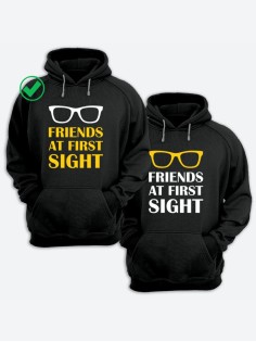 Парные толстовки для двоих с надписью Friends at first/худи для друзей с принтом