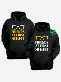 Парные толстовки для двоих с надписью Friends at first/худи для друзей с принтом