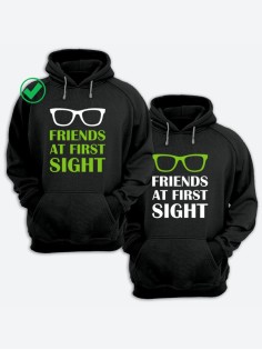 Парные толстовки для двоих с надписью Friends at first/худи для друзей с принтом