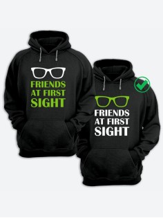 Парные толстовки для двоих с надписью Friends at first/худи для друзей с принтом
