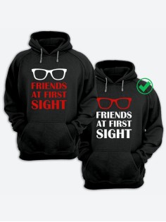 Парные толстовки для двоих с надписью Friends at first/худи для друзей с принтом