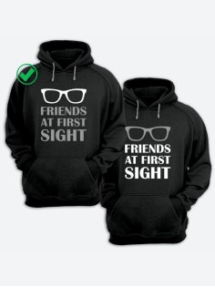 Парные толстовки для двоих с надписью Friends at first/худи для друзей с принтом