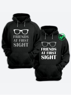 Парные толстовки для двоих с надписью Friends at first/худи для друзей с принтом