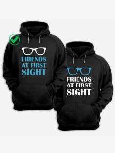 Парные толстовки для двоих с надписью Friends at first/худи для друзей с принтом