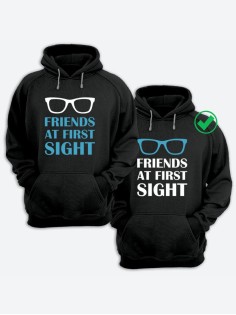 Парные толстовки для двоих с надписью Friends at first/худи для друзей с принтом