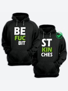 Парные толстовки для двоих с надписью Best bitches/худи для друзей с принтом