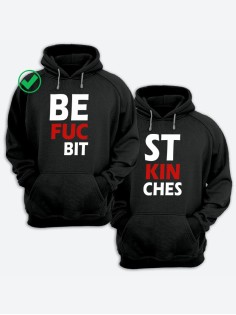 Парные толстовки для двоих с надписью Best bitches/худи для друзей с принтом