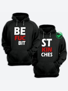 Парные толстовки для двоих с надписью Best bitches/худи для друзей с принтом