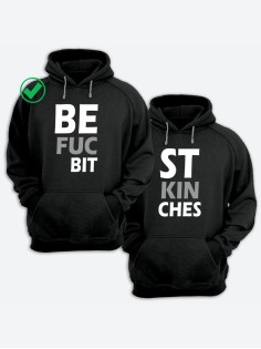 Парные толстовки для двоих с надписью Best bitches/худи для друзей с принтом
