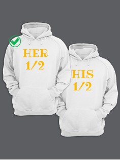 Парные толстовки для двоих с надписью Her&His/худи для влюбленных с принтом
