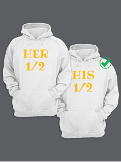 Парные толстовки для двоих с надписью Her&His/худи для влюбленных с принтом