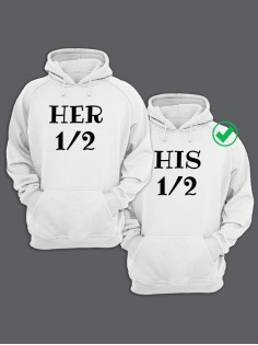 Парные толстовки для двоих с надписью Her&His/худи для влюбленных с принтом