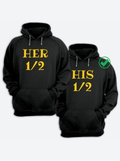 Парные толстовки для двоих с надписью Her&His/худи для влюбленных с принтом