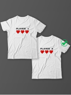 Футболки для двоих со смешными надписями Player1 & Player2/Парные для влюбленных