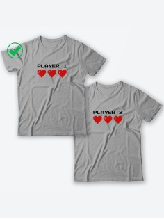 Футболки для двоих со смешными надписями Player1 & Player2/Парные для влюбленных