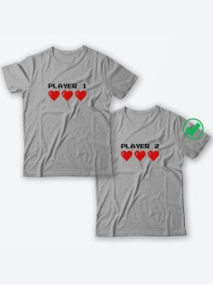 Футболки для двоих со смешными надписями Player1 & Player2/Парные для влюбленных