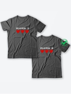 Футболки для двоих со смешными надписями Player1 & Player2/Парные для влюбленных