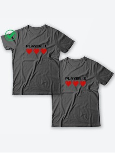 Футболки для двоих со смешными надписями Player1 & Player2/Парные для влюбленных