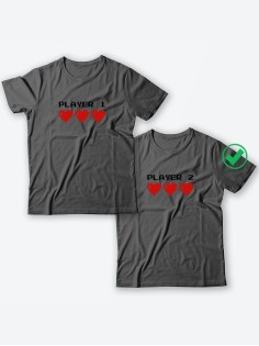 Футболки для двоих со смешными надписями Player1 & Player2/Парные для влюбленных