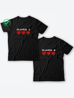 Футболки для двоих со смешными надписями Player1 & Player2/Парные для влюбленных