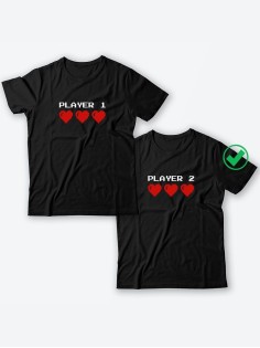 Футболки для двоих со смешными надписями Player1 & Player2/Парные для влюбленных