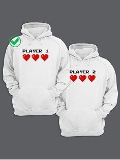 Парные толстовки для двоих с надписью Player 1&2/худи для влюбленных с принтом