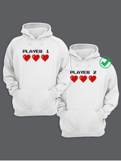 Парные толстовки для двоих с надписью Player 1&2/худи для влюбленных с принтом