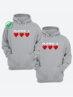 Парные толстовки для двоих с надписью Player 1&2/худи для влюбленных с принтом