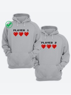 Парные толстовки для двоих с надписью Player 1&2/худи для влюбленных с принтом
