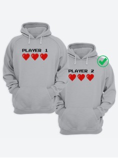 Парные толстовки для двоих с надписью Player 1&2/худи для влюбленных с принтом